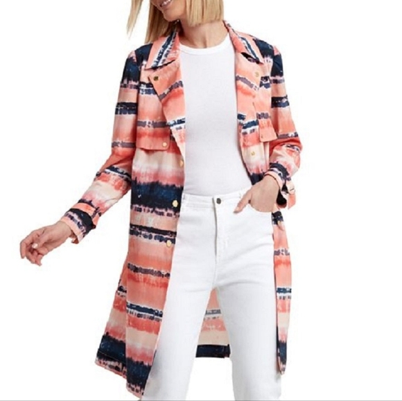 H by Halston Jackets & Blazers - H Halston Printed Trench Coat Jacket Lava Blossom Size XXL
